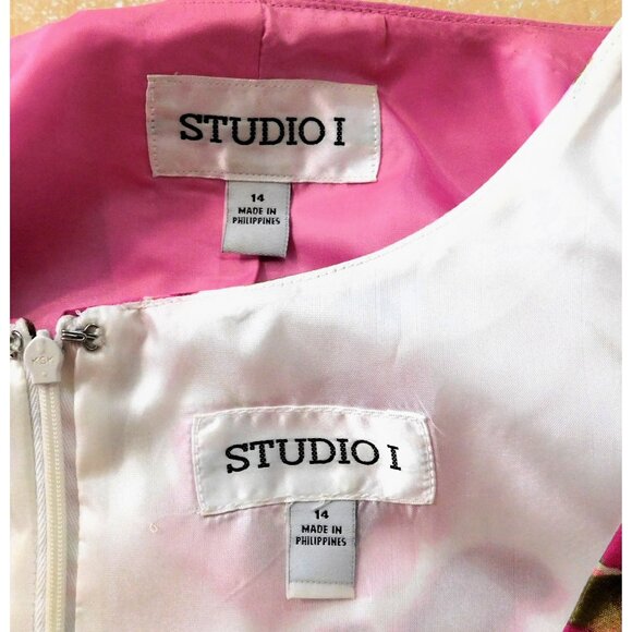 Studio I Floral Dress Pink Jacket Set Womens Size 14 Polyester Spring Summer - Picture 12 of 12